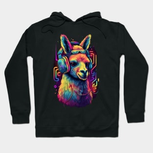 Llama Rocking Out with Multihued Soundwaves Hoodie